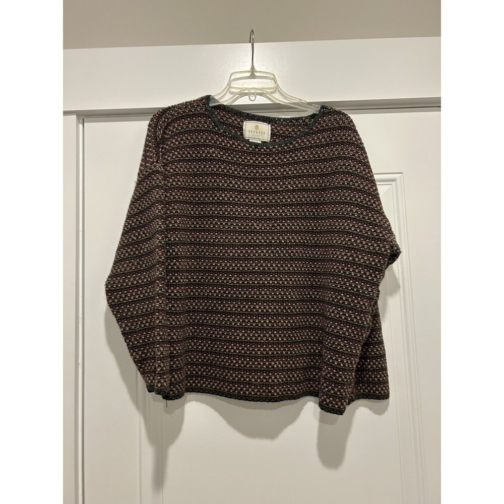 Vintage Express Tricot Sweater Womens large Striped Knit Pullover Made USA 90s